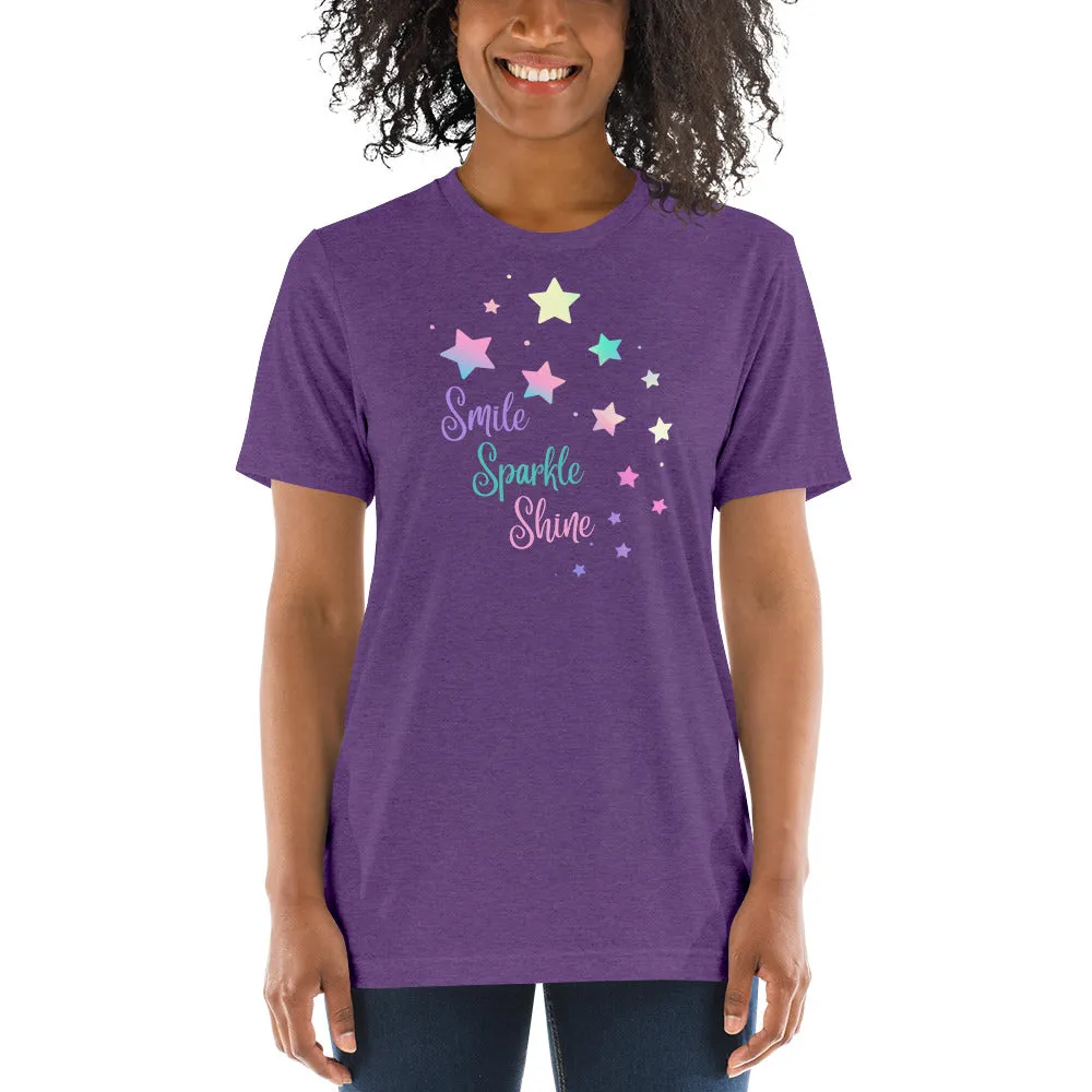 Smile Sparkle Shine Stars - Short sleeve t-shirt, comfy, soft, fitted look