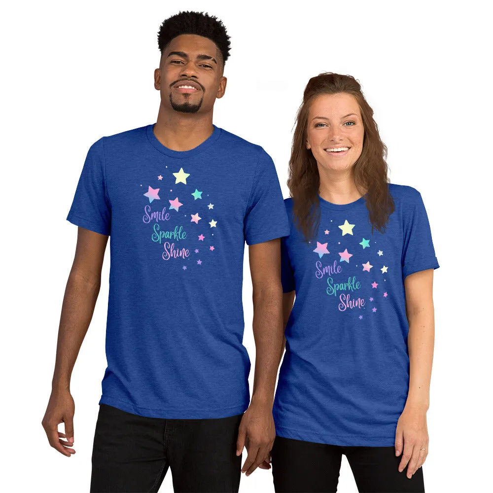 Smile Sparkle Shine Stars - Short sleeve t-shirt, comfy, soft, fitted look