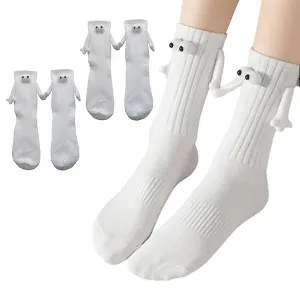 Smilelife Magnetic Holding Hands Socks Funny Couple Tube Socks Friendship Gift for Men Women (2 Pair White)