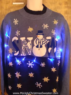 SNOW and Snowman Light Up Ugly Xmas Sweater