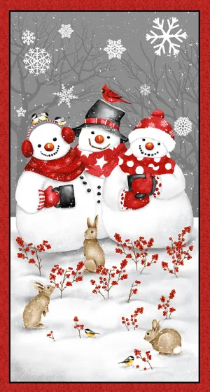 Snow Crew | Red / Gray 24" Snowmen Panel by Barb Tourtillotte for Henry Glass | 1296P-89