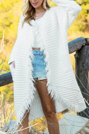Snow White Fringe Long Cardigan