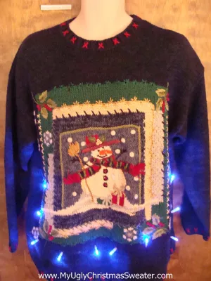 Snowman in a Frame Light Up Ugly Xmas Sweater