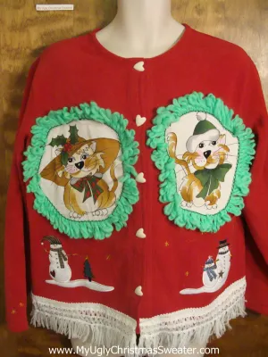 Snowmen in the Snow Cat Christmas Fleece Sweater