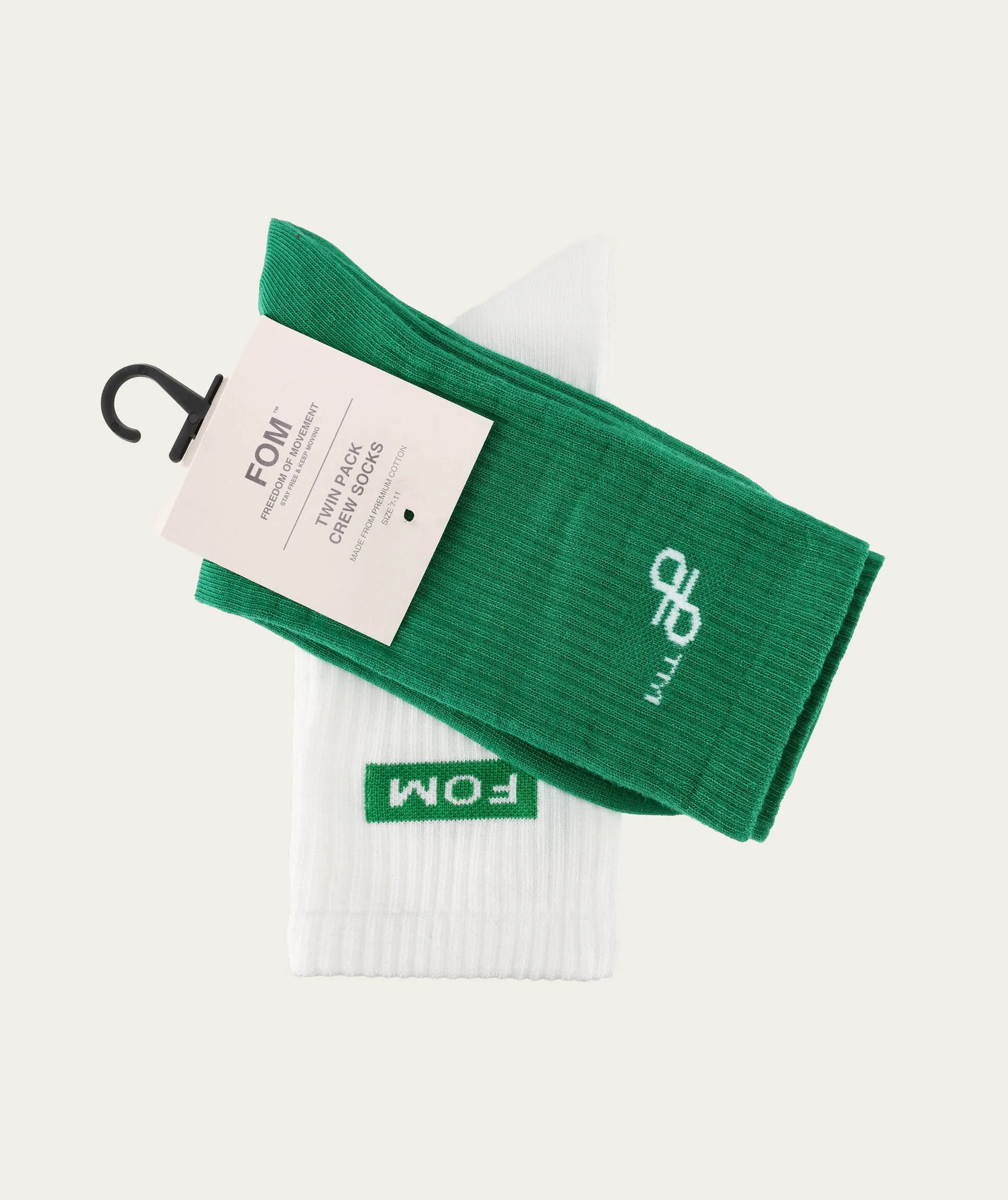 Socks FOM Crew Twin Pack - Green Knot & White FOM (Size 7-11)