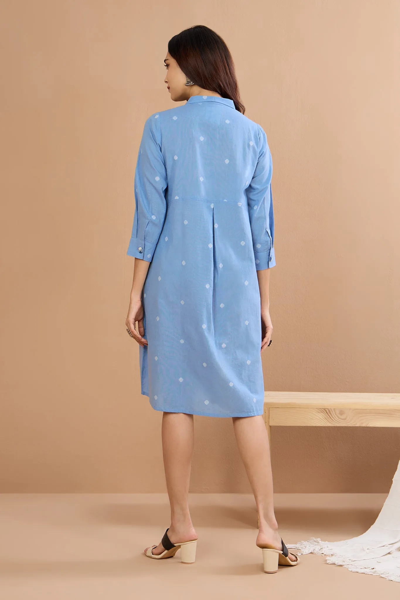 Soft Blue Cotton Tunic Shirt Dress