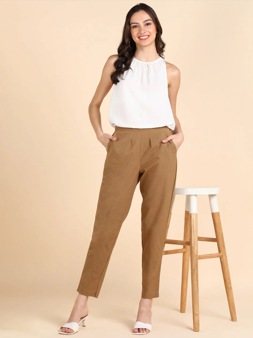 Soft Cotton Solid Color Pant - Chocolate Brown