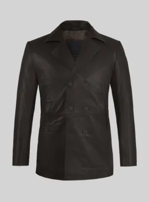 Soft Louis Brown Leather Pea Coat