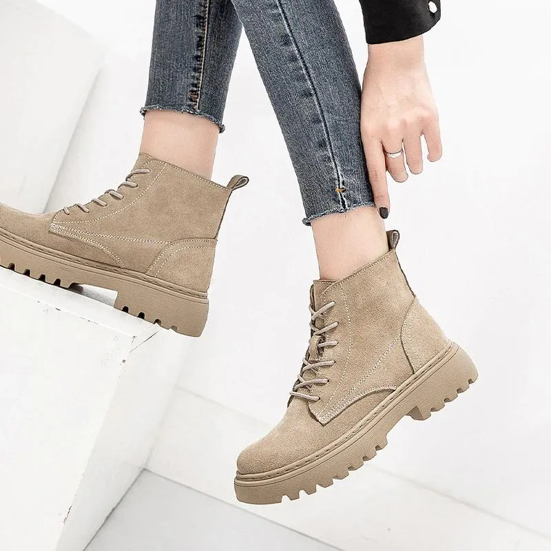 Soft Suede Lace-Up Ankle Boots