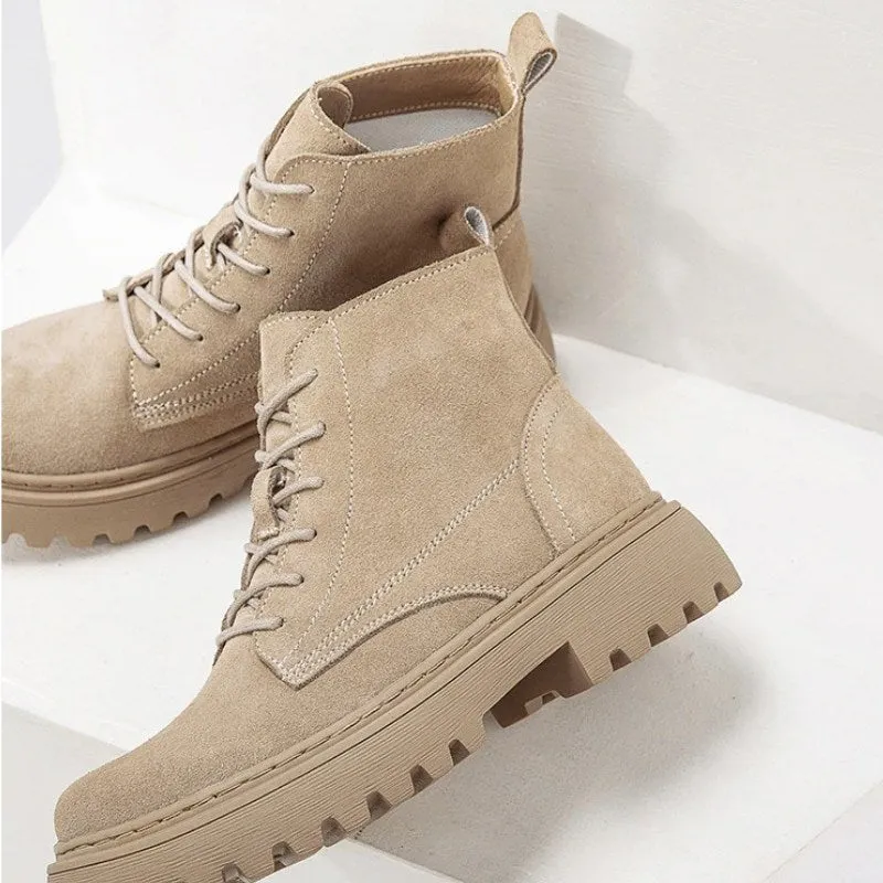 Soft Suede Lace-Up Ankle Boots