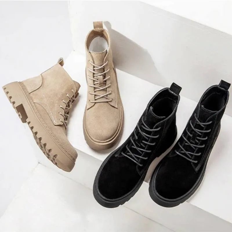 Soft Suede Lace-Up Ankle Boots