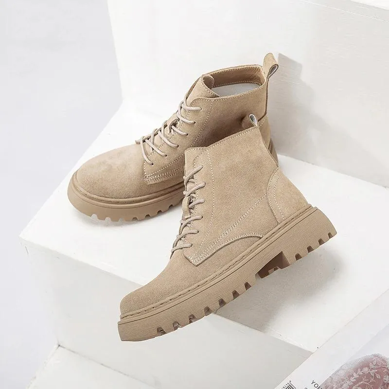 Soft Suede Lace-Up Ankle Boots
