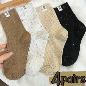 Sohiwoo Women's Middle Tube Socks Dots Warmth Autumn Winter Soild Color Girls Korean Casual Fashion Breathable Sock Soft Comfortable