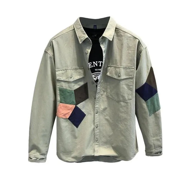 Solid Casual Long Sleeve Patchwork Shirt