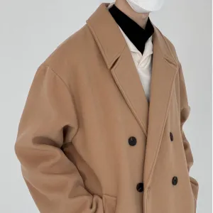 Solid Color Double-breasted Wool Mid-length Over-the-knee Thickened Windbreaker