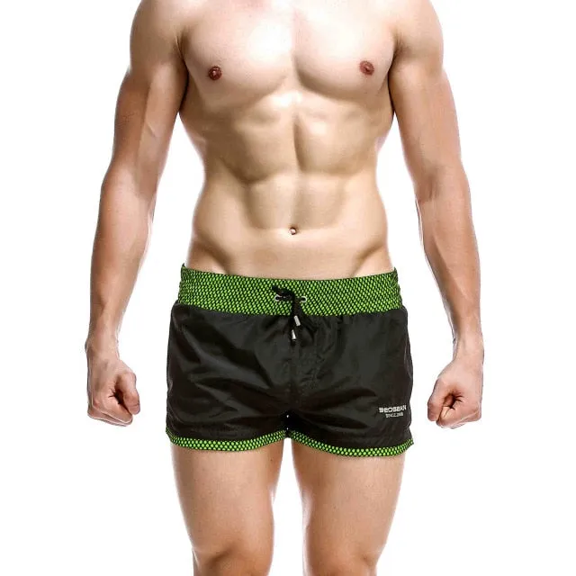 Solid Geometric Lining Sporty Shorts
