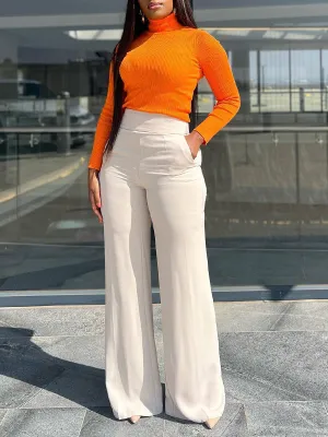 Solid High-Waist Pants