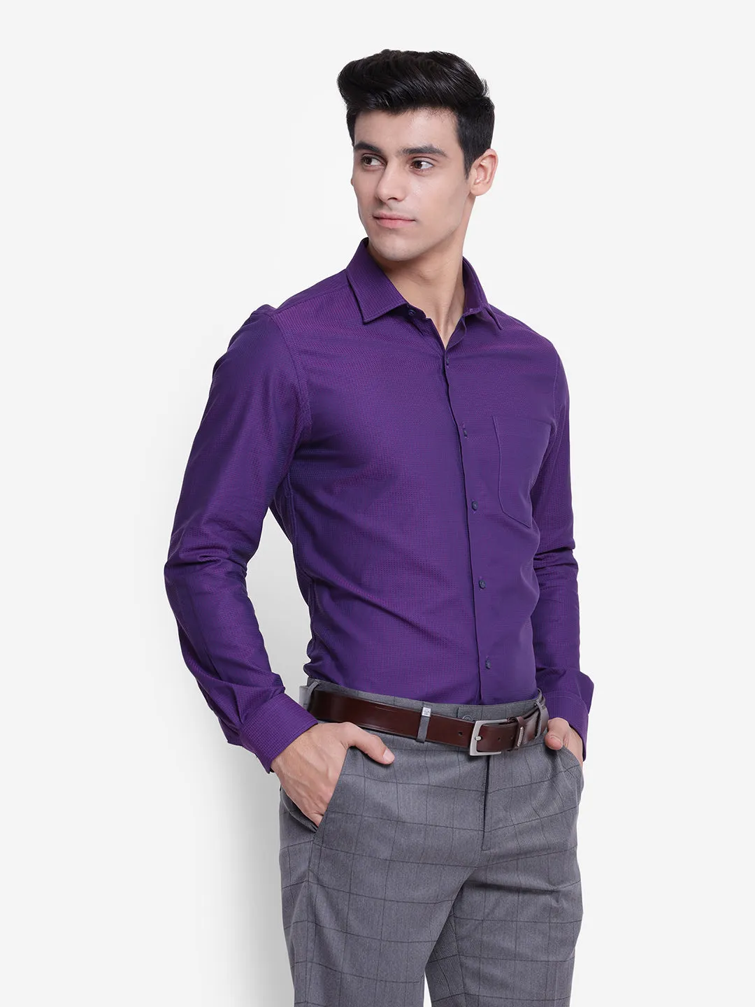 Solid Purple Slim Fit Formal Shirt
