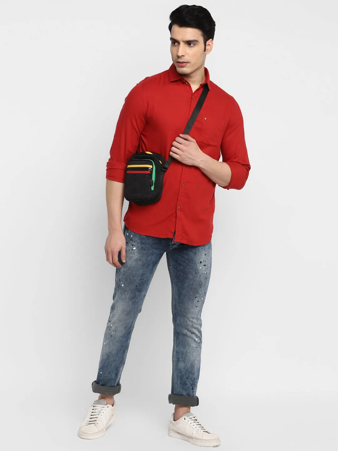 Solid Red Slim Fit Casual Shirt For Men