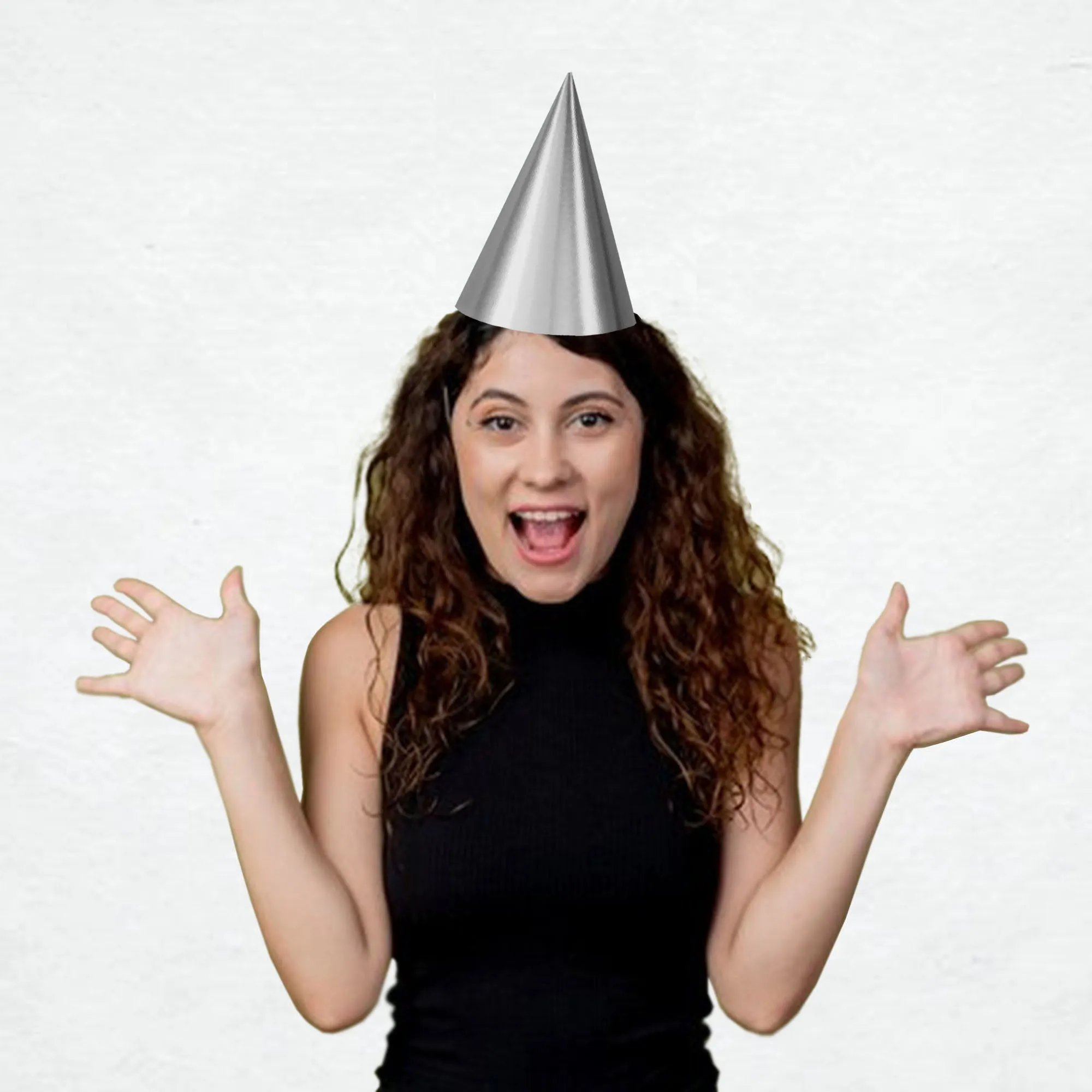Solid Silver and Gold Foil Cone Party Hat Birthday Accessories, 12 Count