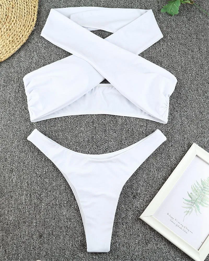 Solid Sleeveless Bra With Panties Bikini Sets