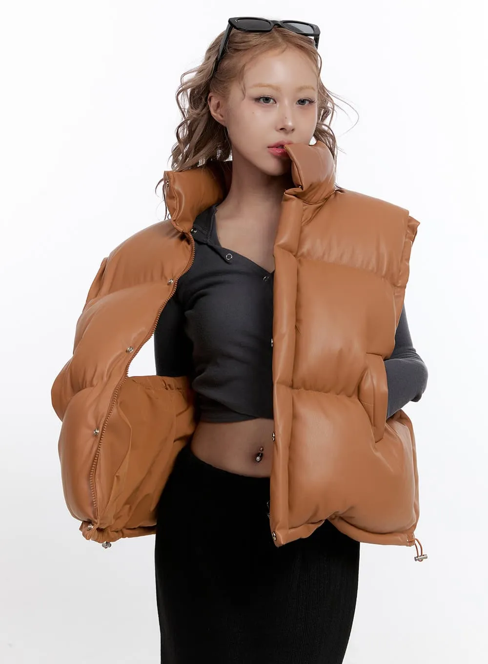 Solid String Puffer Vest CN422