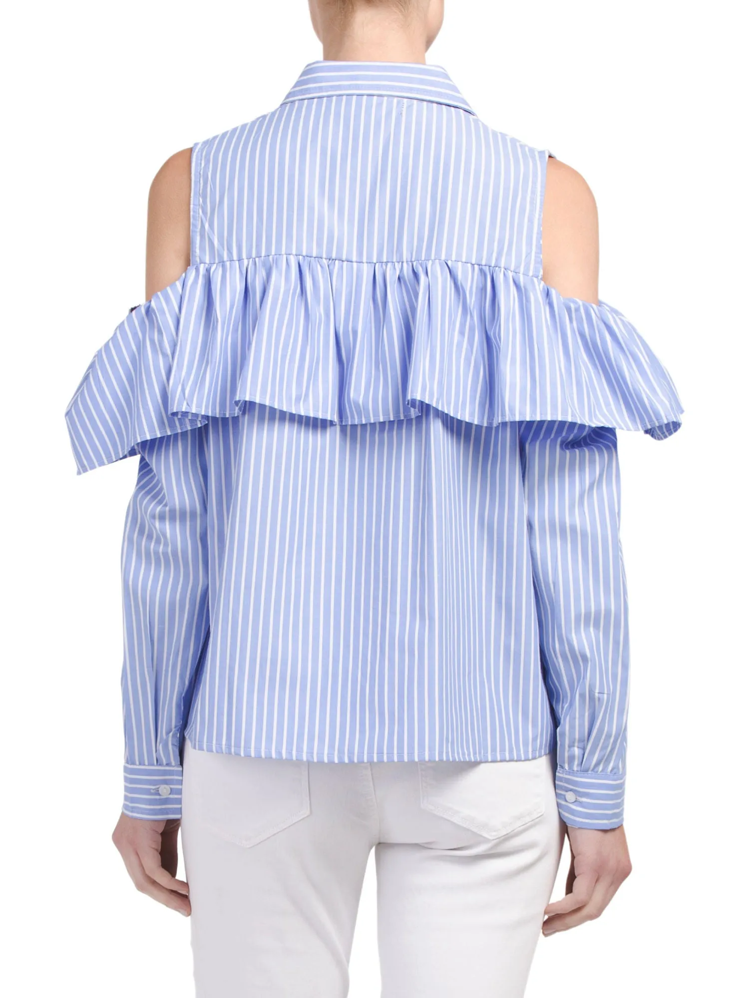 SONG OF STYLE Cold Shoulder Flounce Shirt