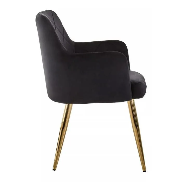Sophia Dining Chair in Black Velvet and Gold Metal