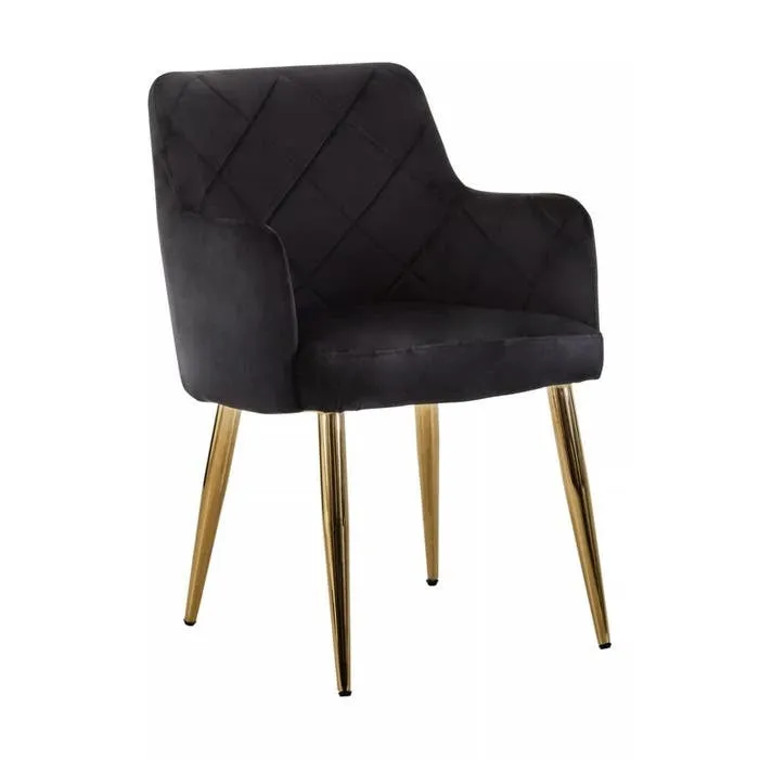 Sophia Dining Chair in Black Velvet and Gold Metal