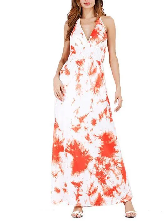 Spaghetti-neck Halterneck Backless Maxi Dress