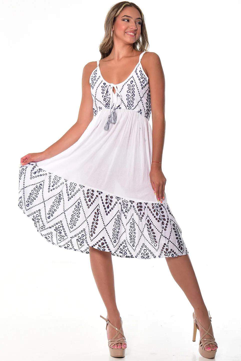 Spaghetti Strap Eyelet Mid Length Dress - LCD232
