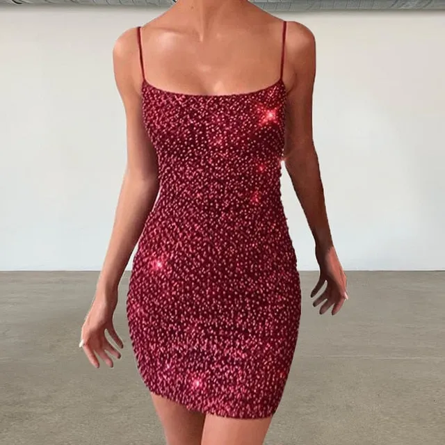 Spaghetti Strap Shiny Sequined