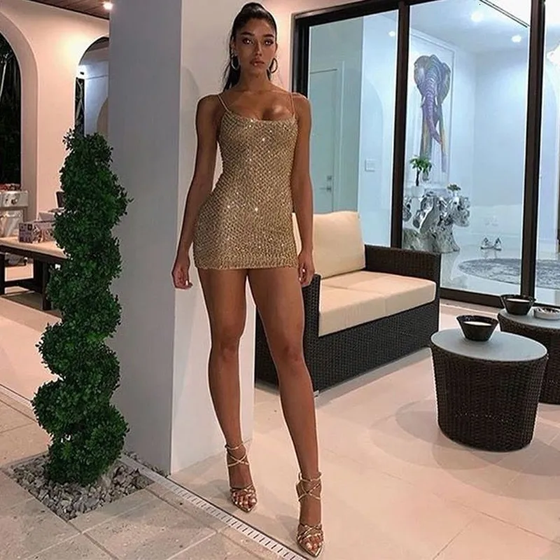 Spaghetti Strap Shiny Sequined
