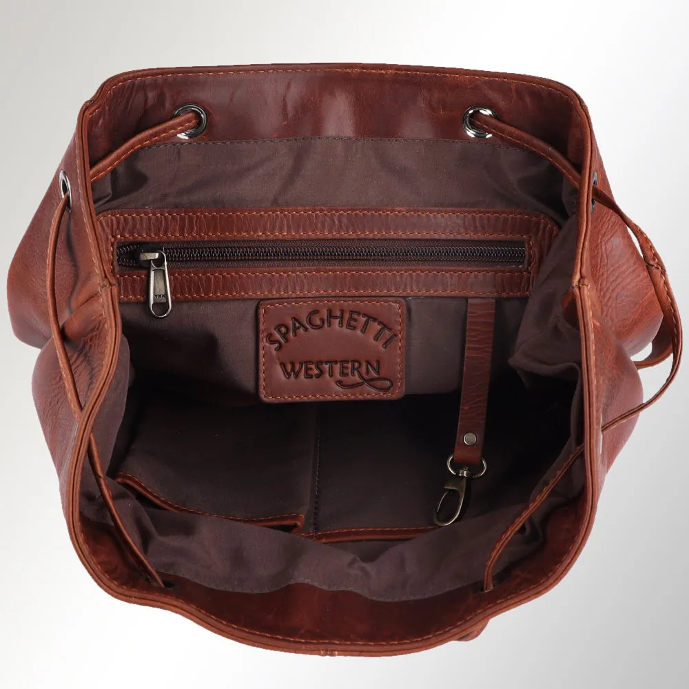 Spaghetti Western Swc425Dkbrn Backpack Vintage Handmade Drum Dyed Genuine European Cowhide Leather Women Bag Western Handbag Purse