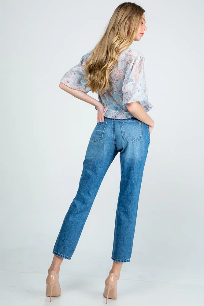 Special A Mid Rise Distressed Mom Jeans