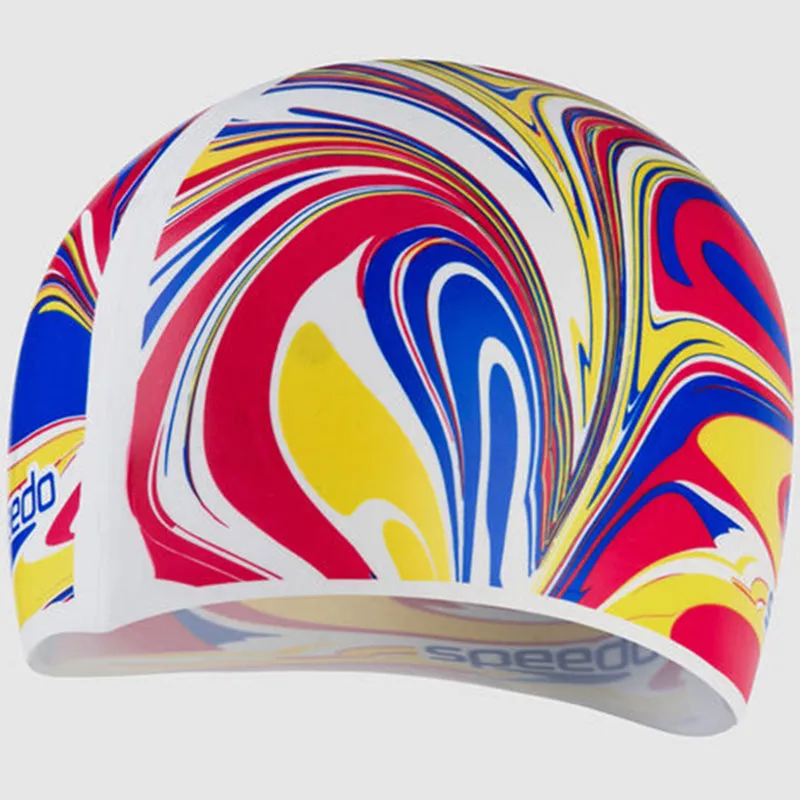 Speedo - Junior Slogan Silicone Cap - White/Blue/Red