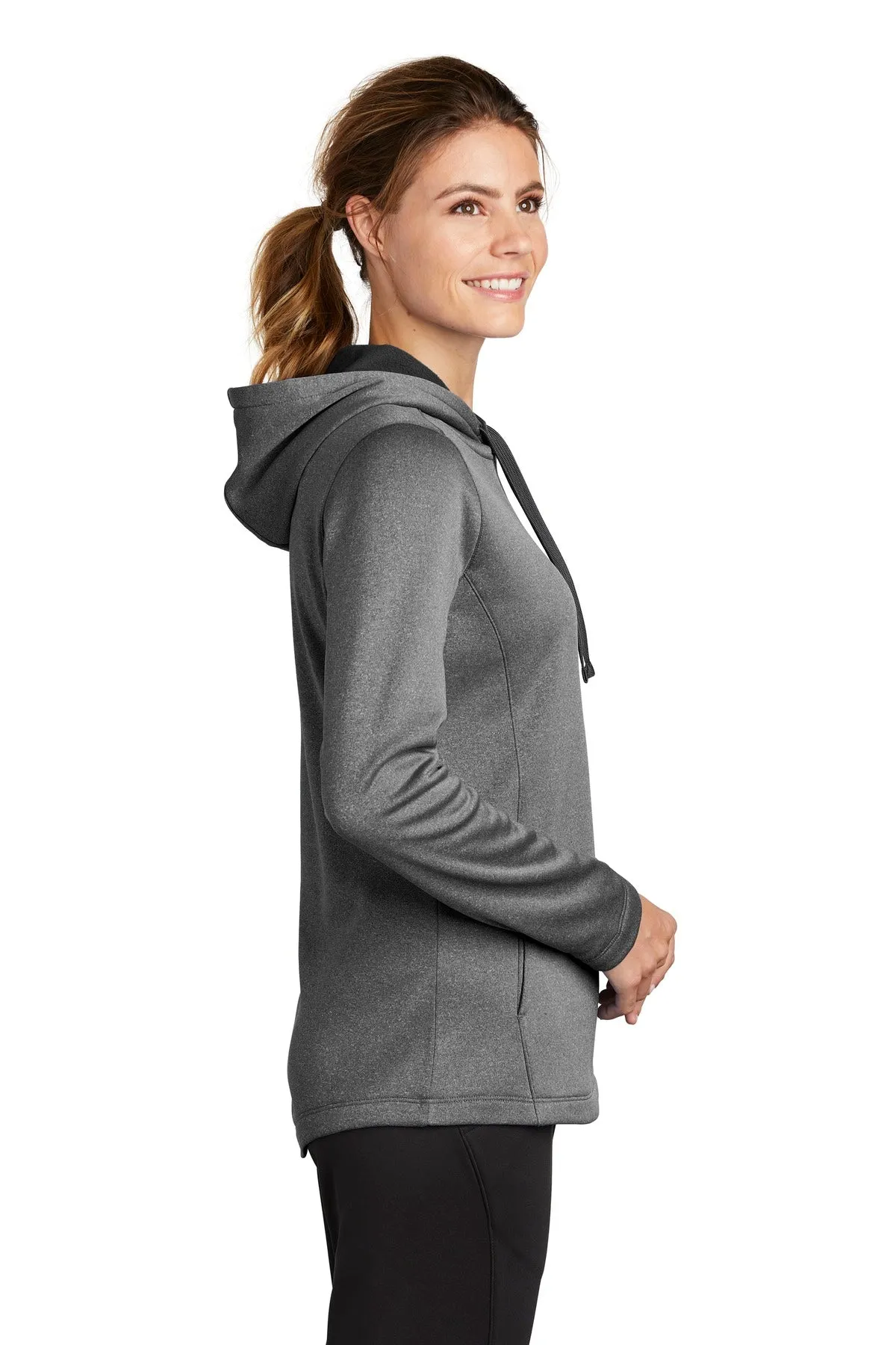 Sport-Tek ® Ladies PosiCharge ® Sport-Wick ® Heather Fleece Hooded Pullover. LST264