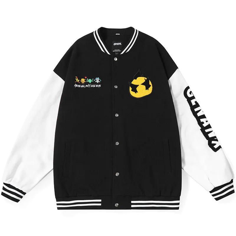 Sports Style Contrast Color Baseball Collar Jacket