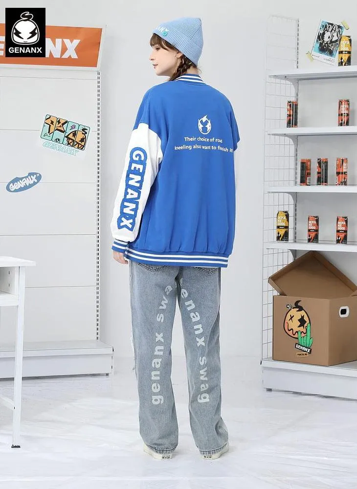 Sports Style Contrast Color Baseball Collar Jacket