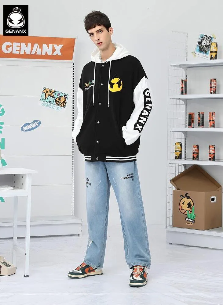 Sports Style Contrast Color Baseball Collar Jacket