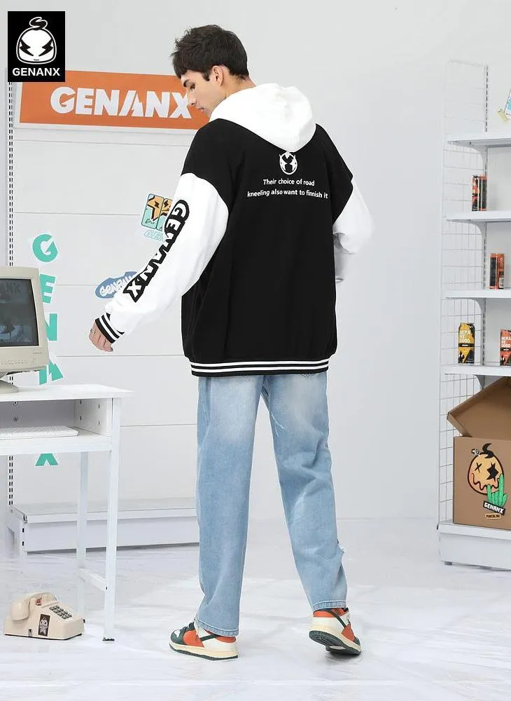 Sports Style Contrast Color Baseball Collar Jacket