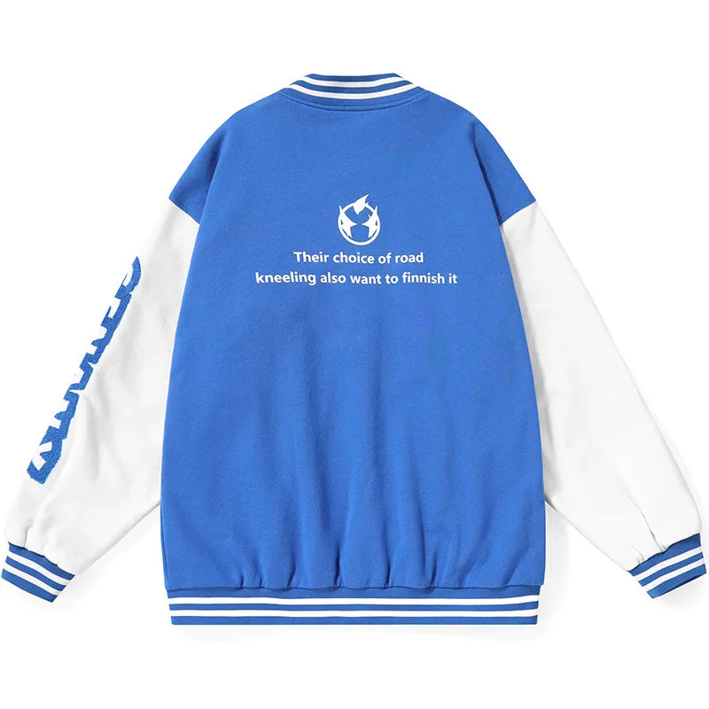 Sports Style Contrast Color Baseball Collar Jacket