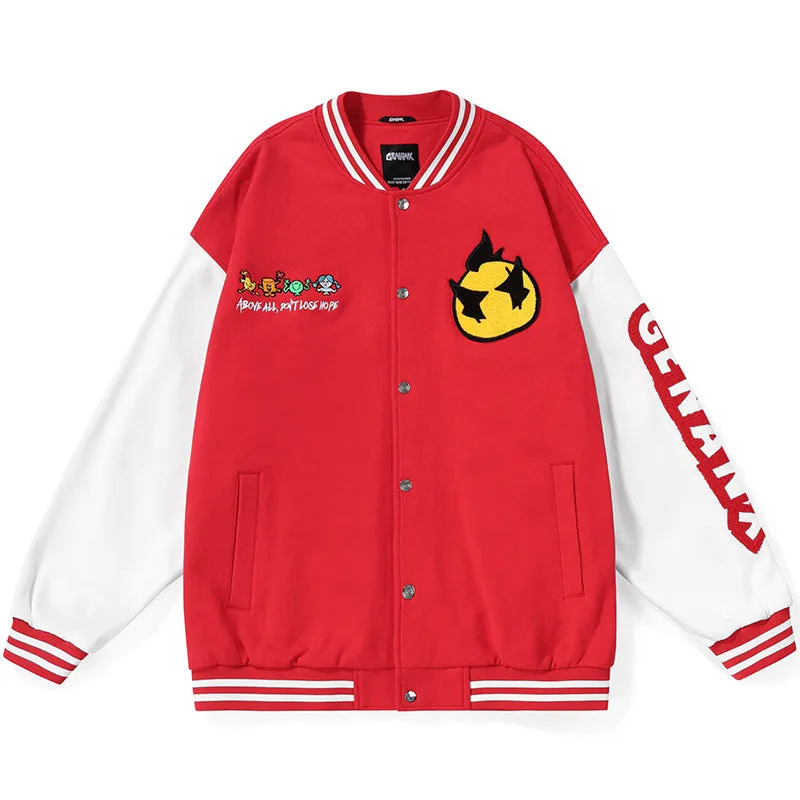 Sports Style Contrast Color Baseball Collar Jacket