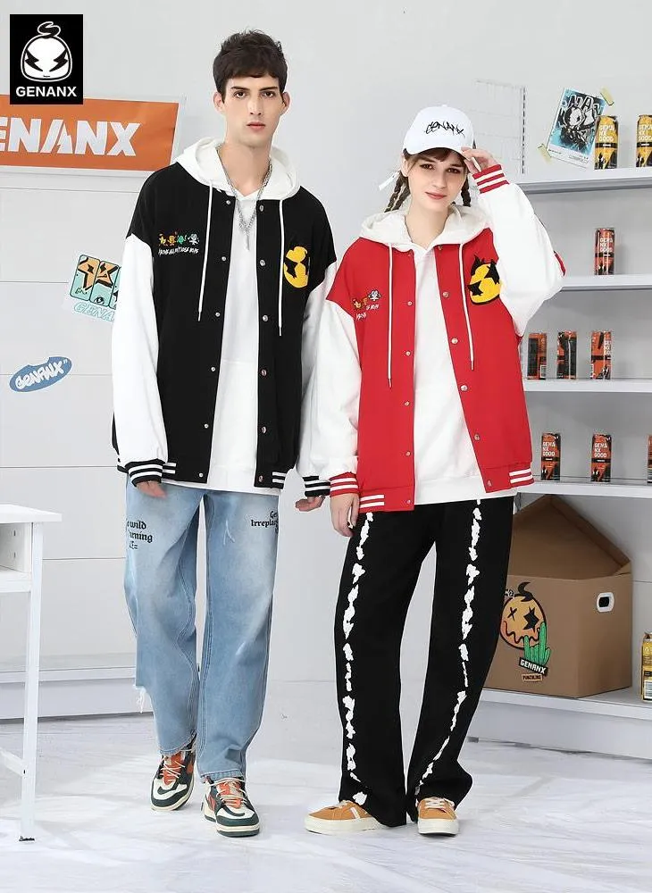 Sports Style Contrast Color Baseball Collar Jacket