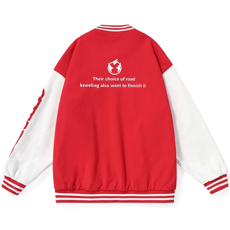 Sports Style Contrast Color Baseball Collar Jacket