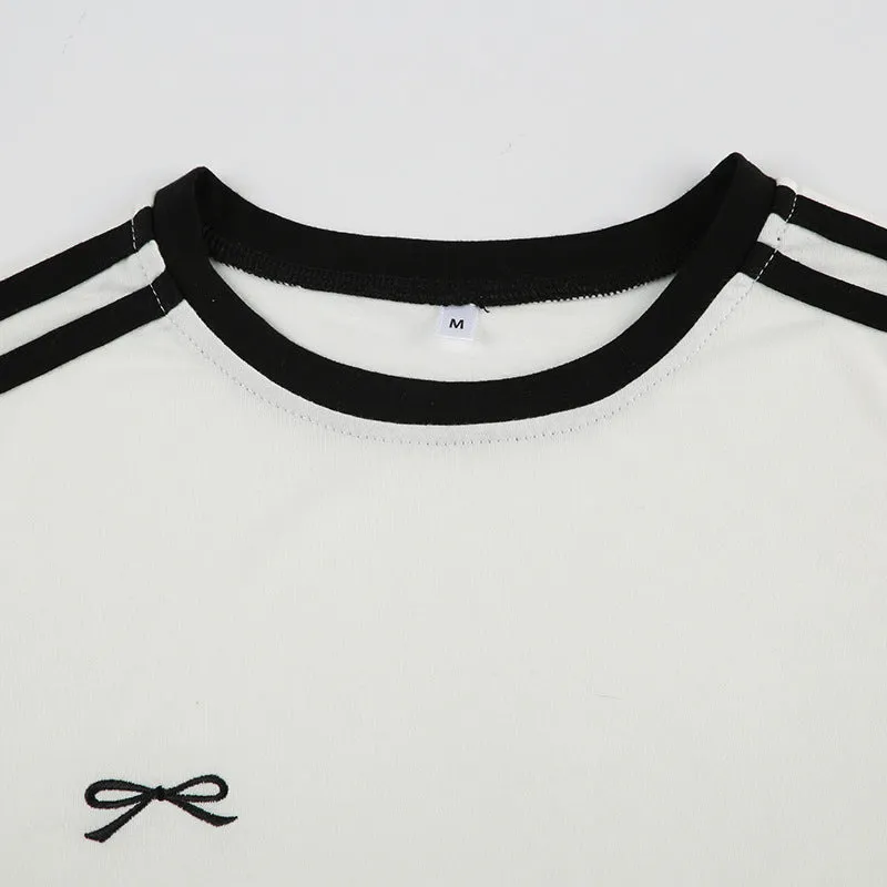Sporty Striped Crop Top with Bow Details