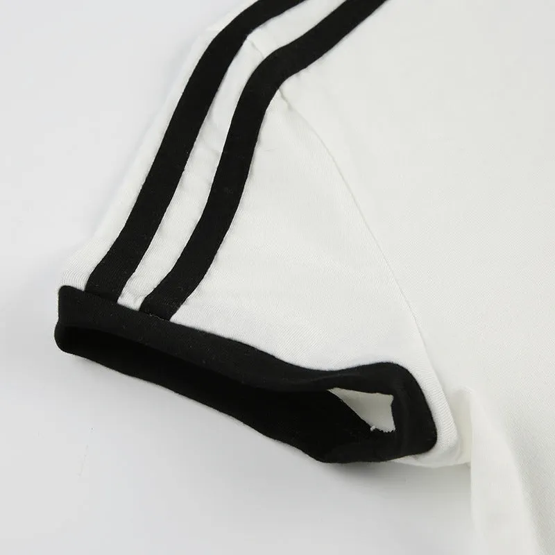 Sporty Striped Crop Top with Bow Details