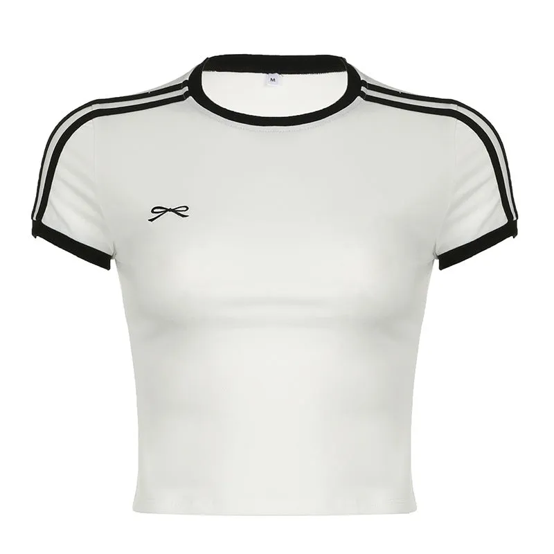 Sporty Striped Crop Top with Bow Details