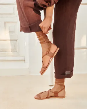 St Tropez Tie-Up Leather Sandals - L71Y0 - Alex Rivière Studio x Manebí Tan