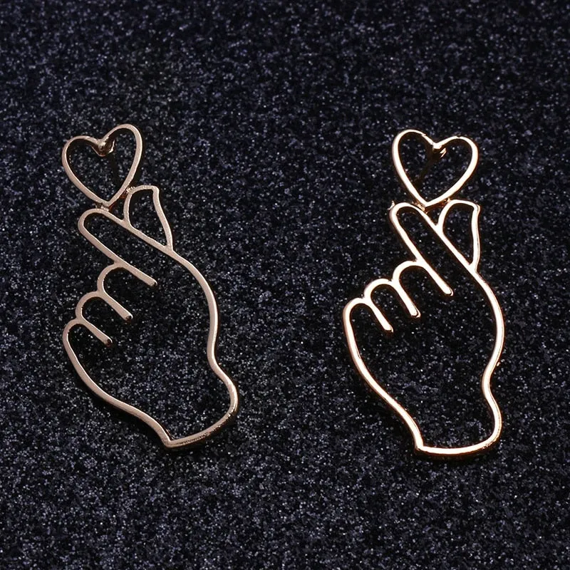Stainless Steel Jewelry Real Heart Stud Earrings For Women in Gold Color and Silver Color